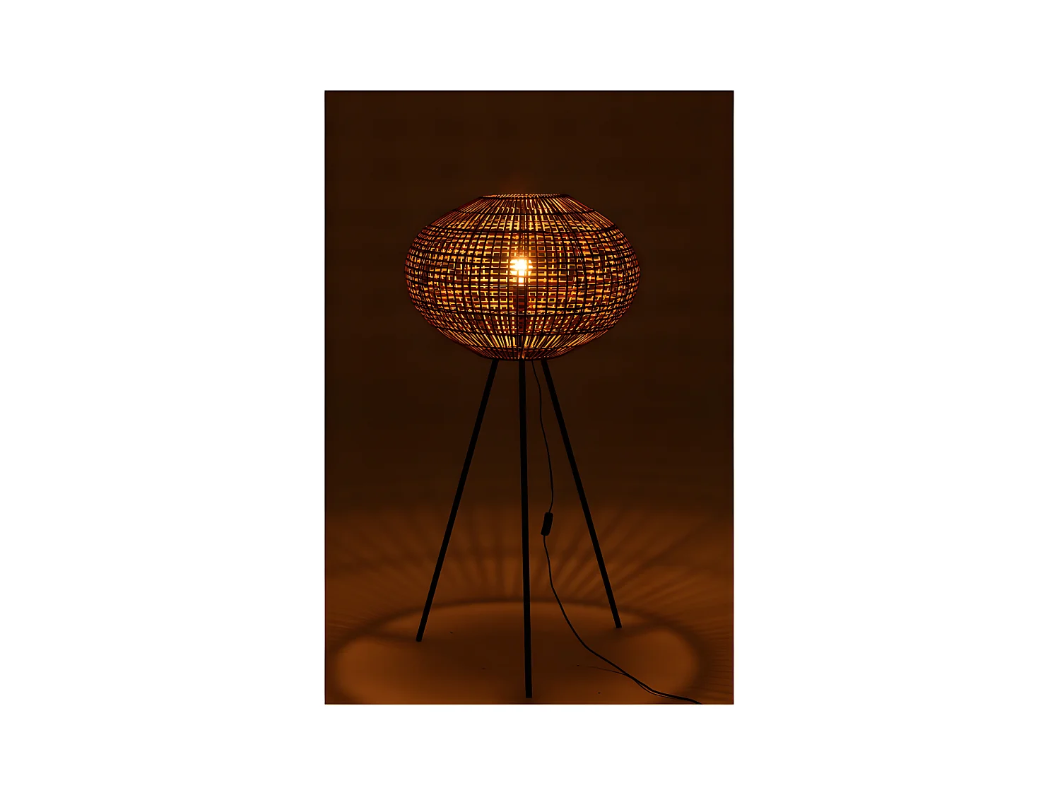 Lampe Trepied Rotin/Metal Marron/Noir Small - L 61 x l 61 x H 133 cm