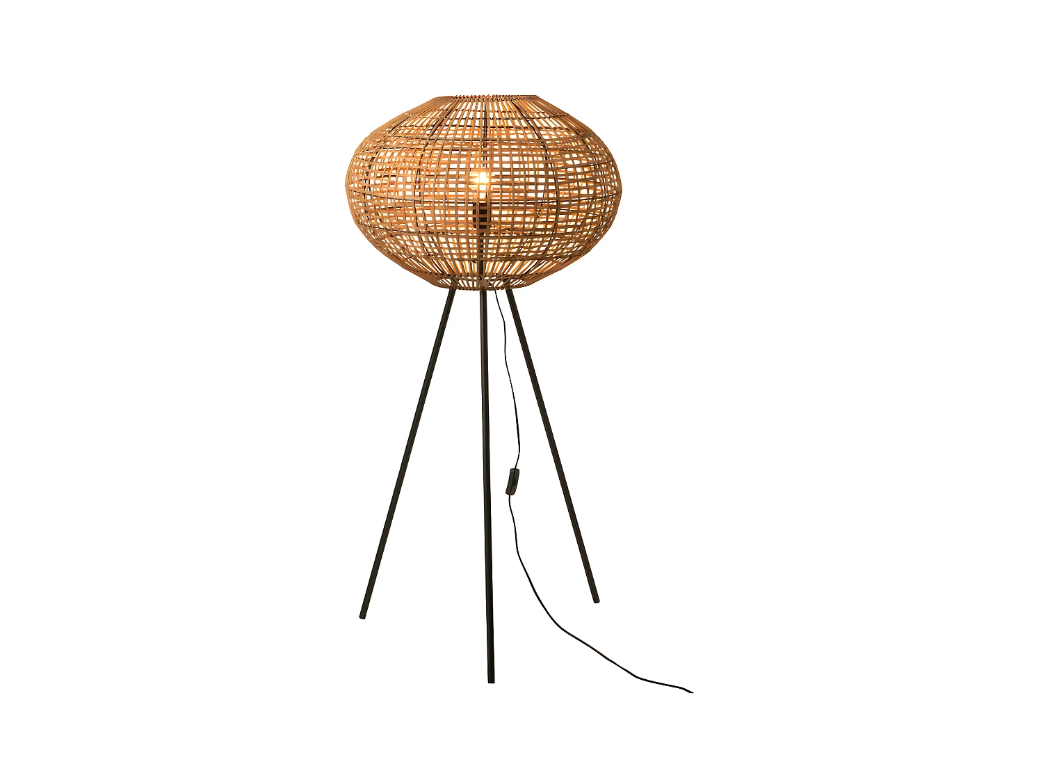 Lampe Trepied Rotin/Metal Marron/Noir Small - L 61 x l 61 x H 133 cm