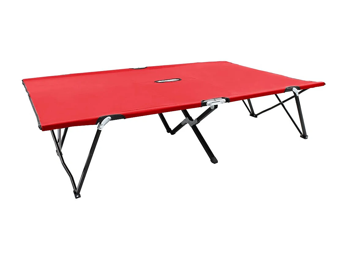 Cama de camping doble, muebles de exterior plegables, 2 plazas, acero rojo 02_0012793