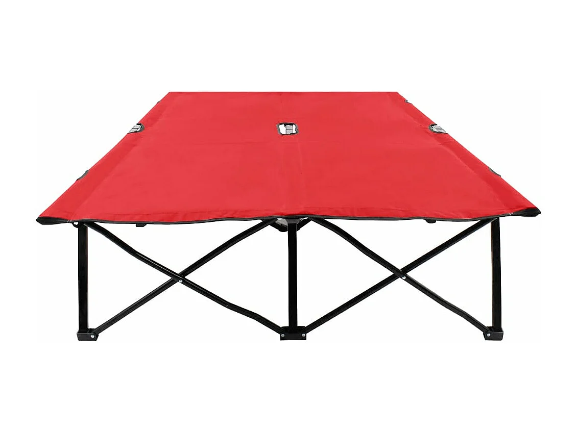 Cama de camping doble, muebles de exterior plegables, 2 plazas, acero rojo 02_0012793