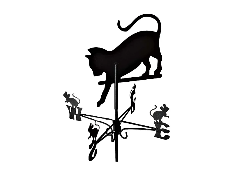 Girouette en acier noir Chat qui chassent des souris