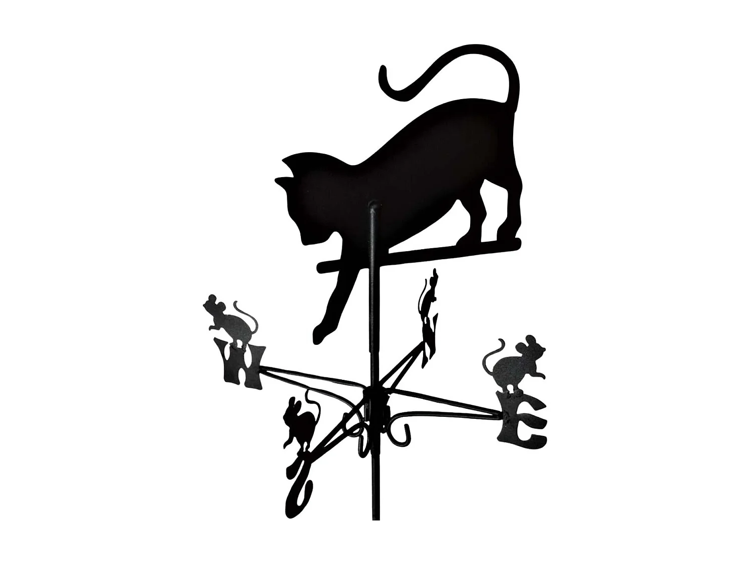 Girouette en acier noir Chat qui chassent des souris