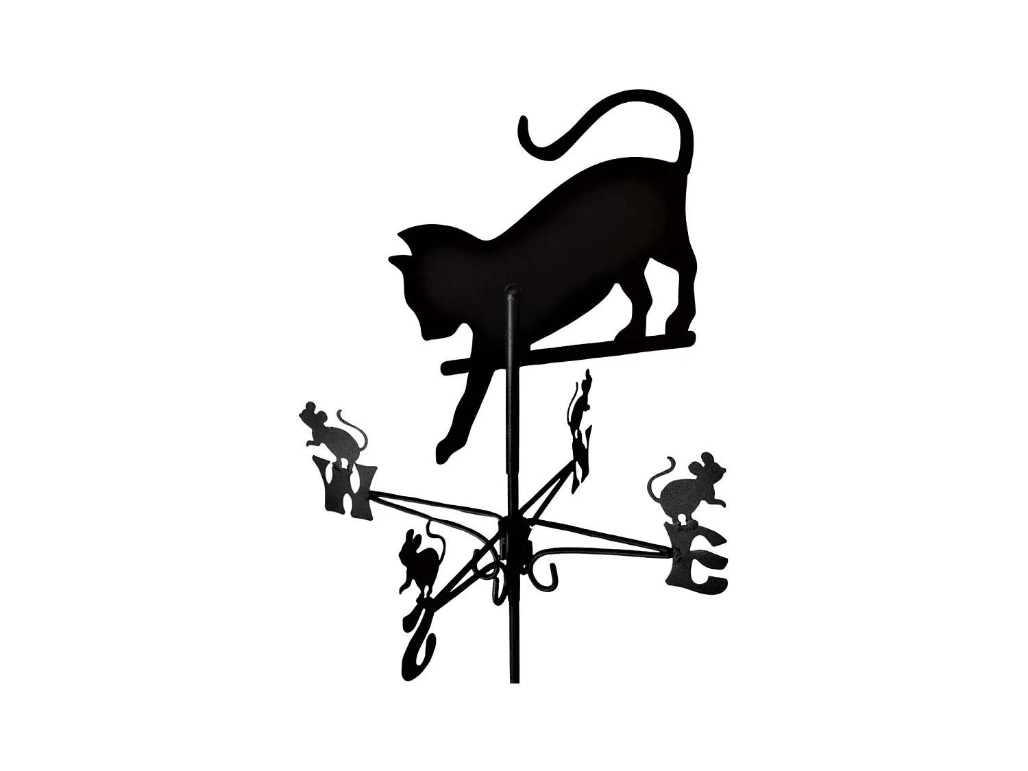 Girouette en acier noir Chat qui chassent des souris