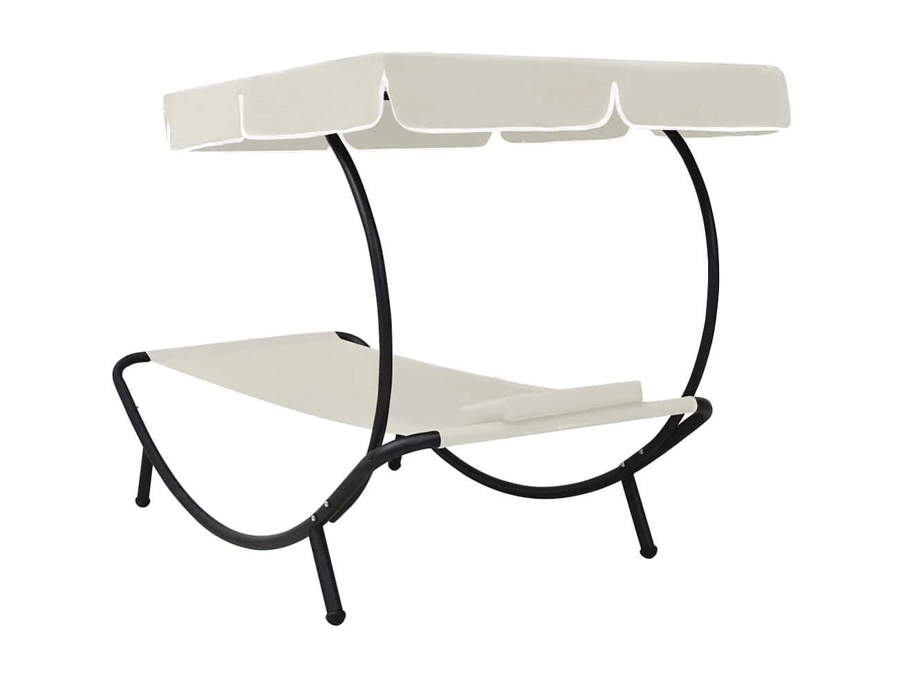 Tumbona tumbona para tomar el sol cama de jardín terraza muebles de exterior con toldo y almohada blanca crema 02_0012276