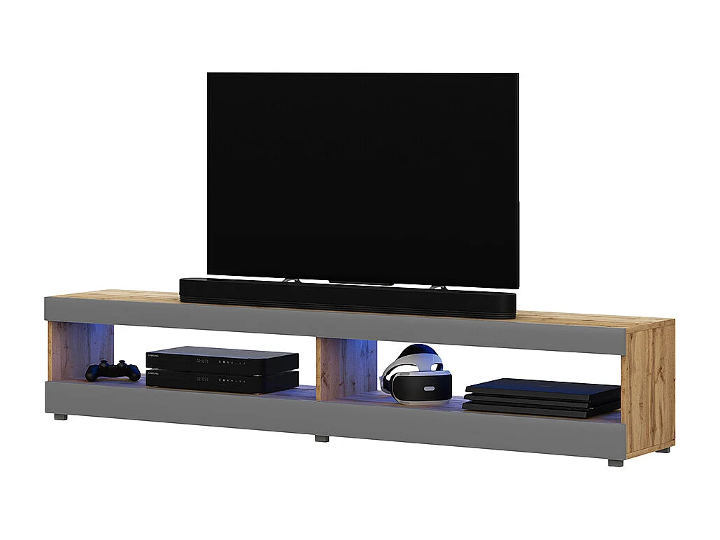 Meuble TV - 140 cm - Chêne Lancaster / Gris brillant - VIANSOLA