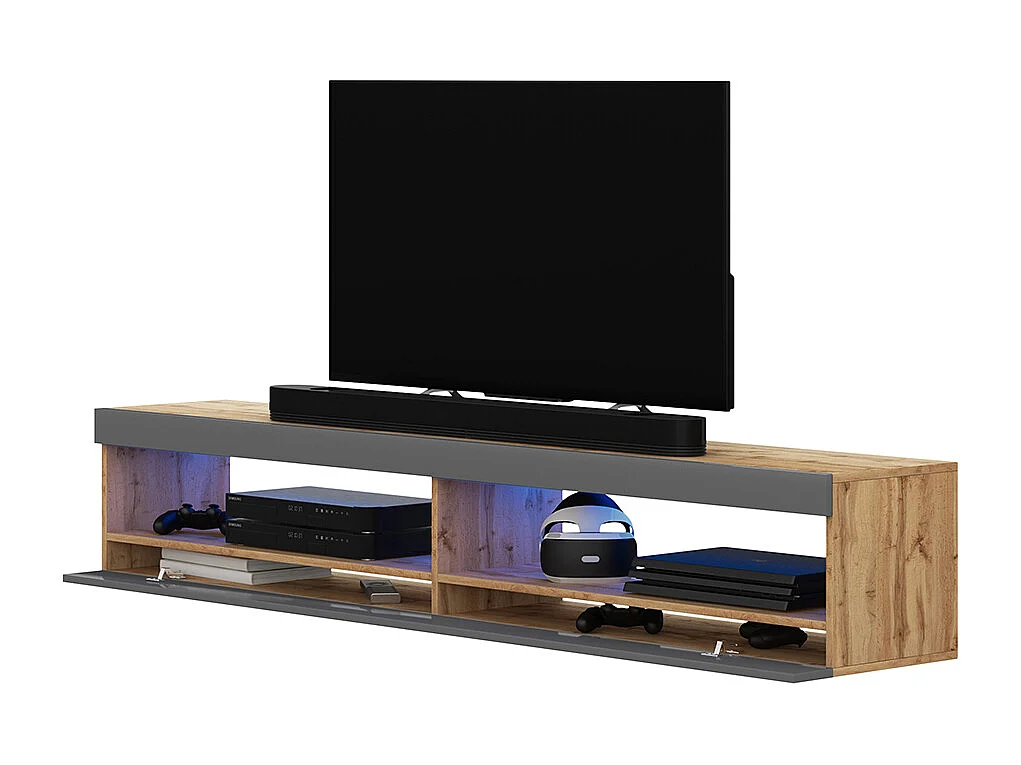 Meuble TV - 140 cm - Chêne Lancaster / Gris brillant - VIANSOLA