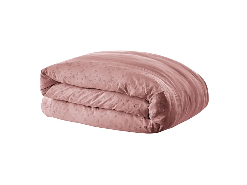 Housse de couette 100% coton broderie anglaise rose 260x240