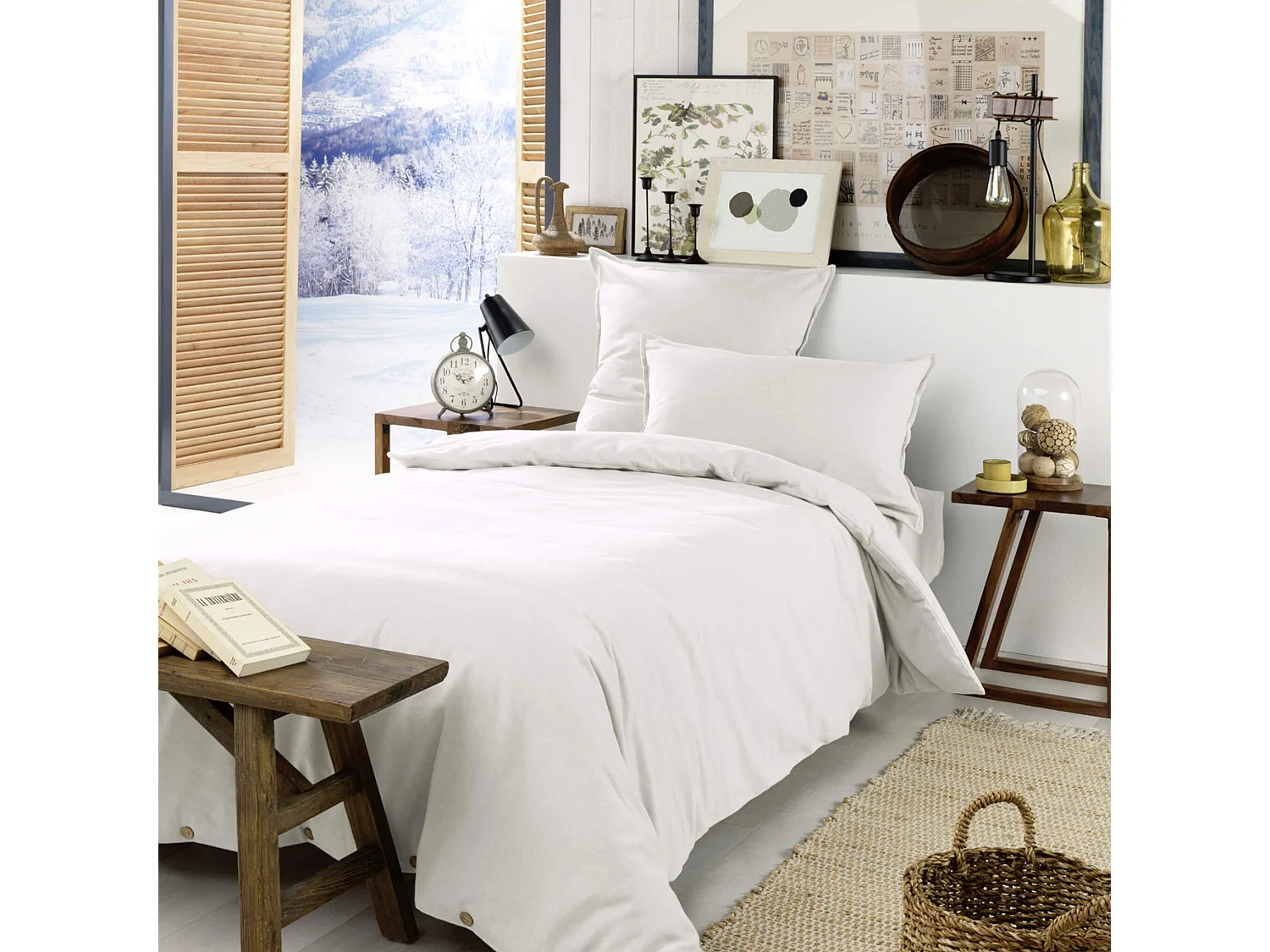 Housse de couette flanelle blanc 260x240 cm