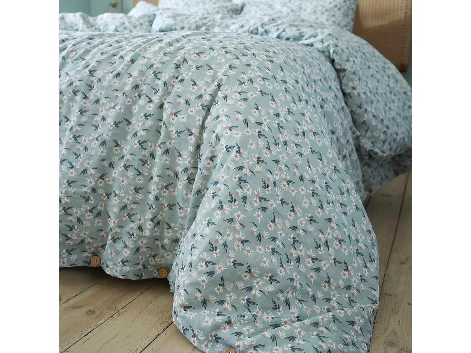 Housse de couette gaze de coton imprimé floral bleu clair 140x200