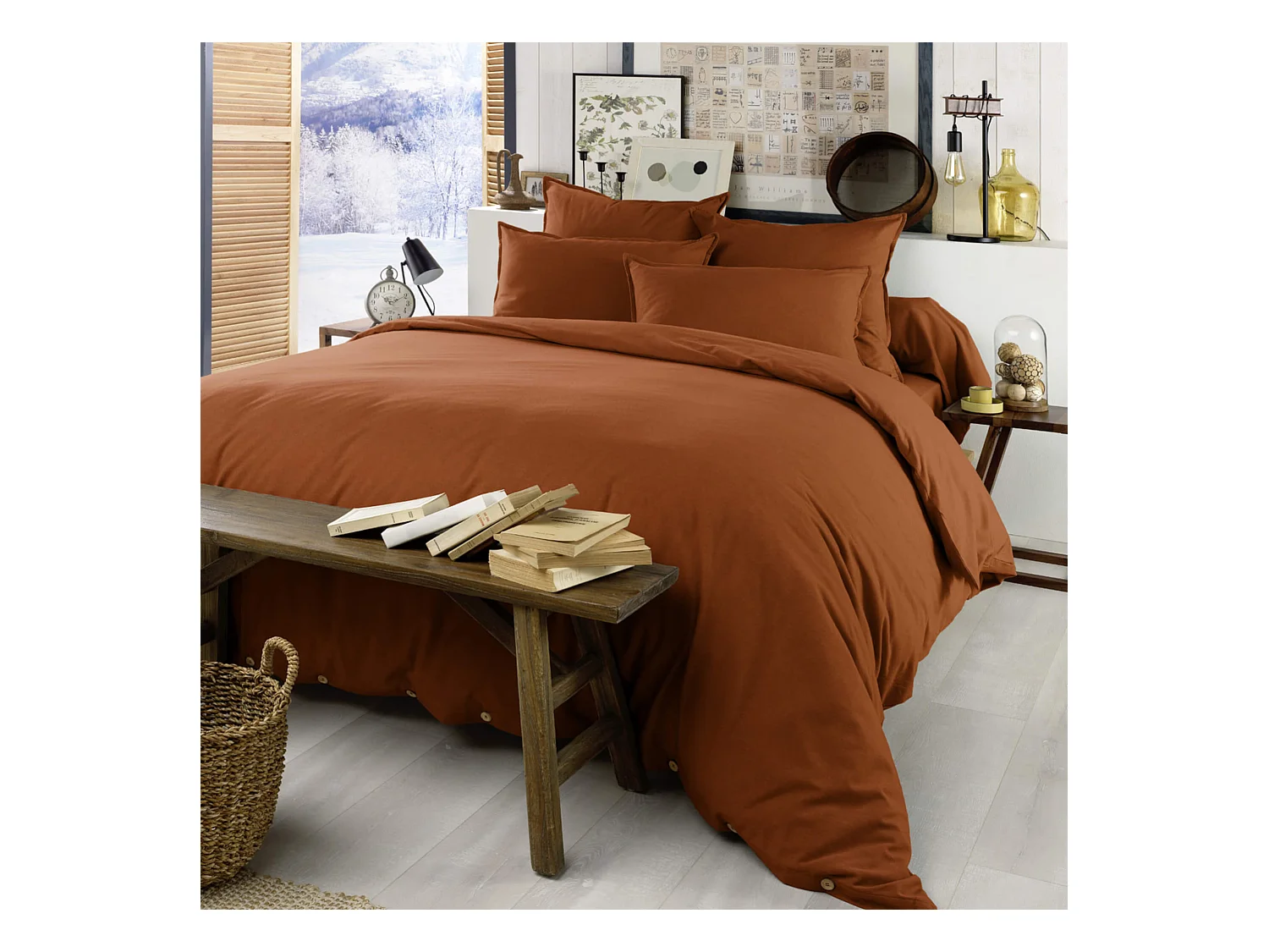 Housse de couette flanelle orange 140x200 cm