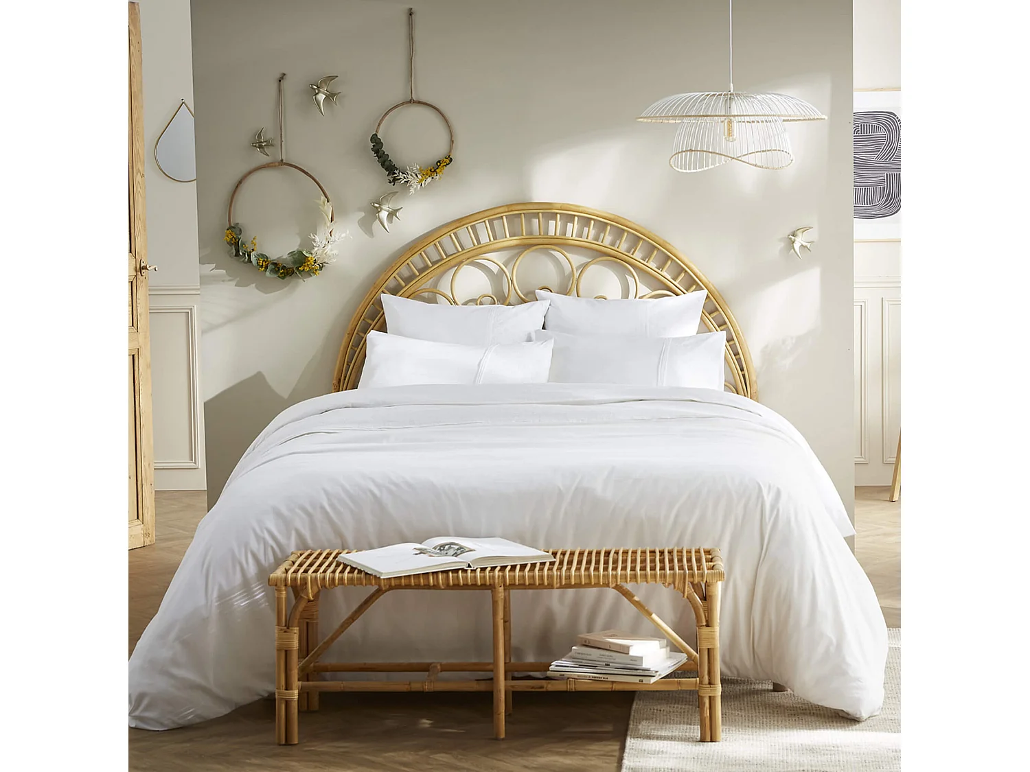 Housse de couette 100% coton broderie anglaise blanc 240x220