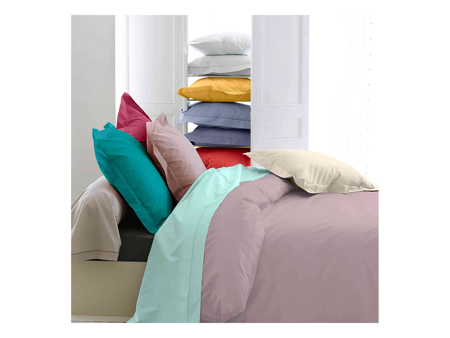 Housse de couette percale rose 260x240 cm - Tradilinge