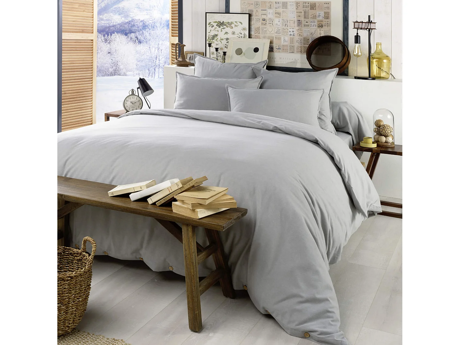 Housse de couette flanelle gris 240x220 cm