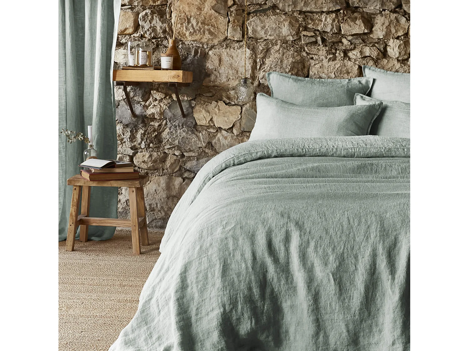 Housse de couette lin lavé vert 240x220