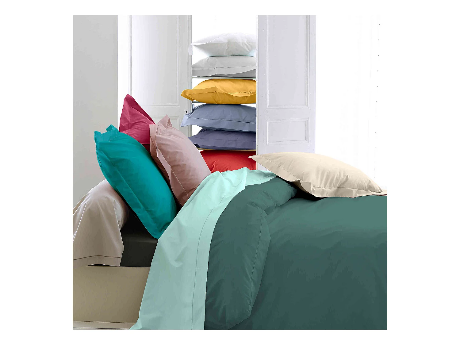 Housse de couette percale émeraude 260x240 cm - Tradilinge