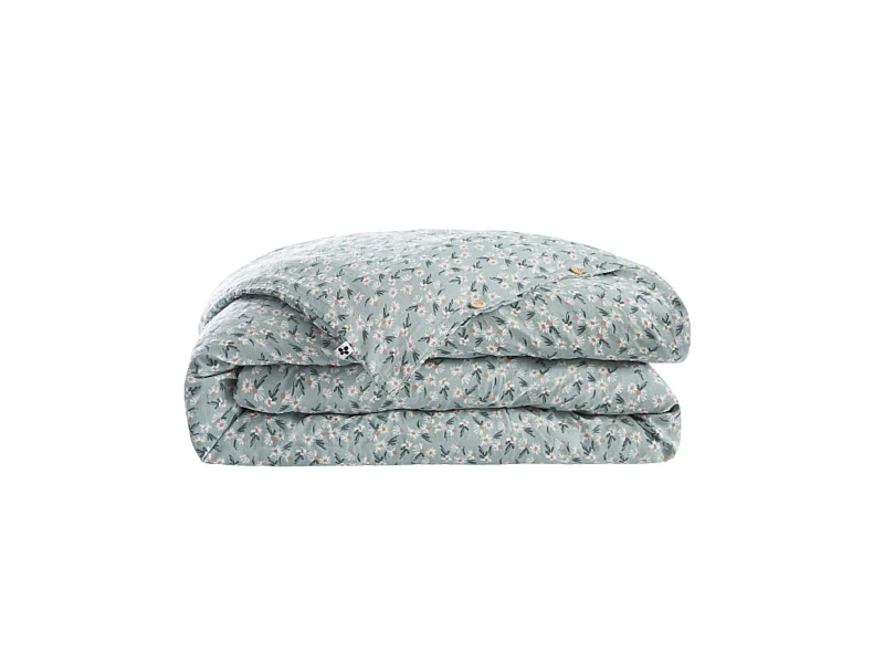 Housse de couette gaze de coton imprimé floral bleu clair 260x240