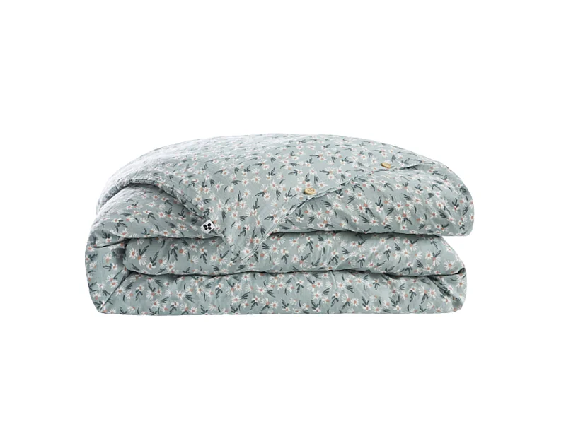 Housse de couette gaze de coton imprimé floral bleu clair 260x240