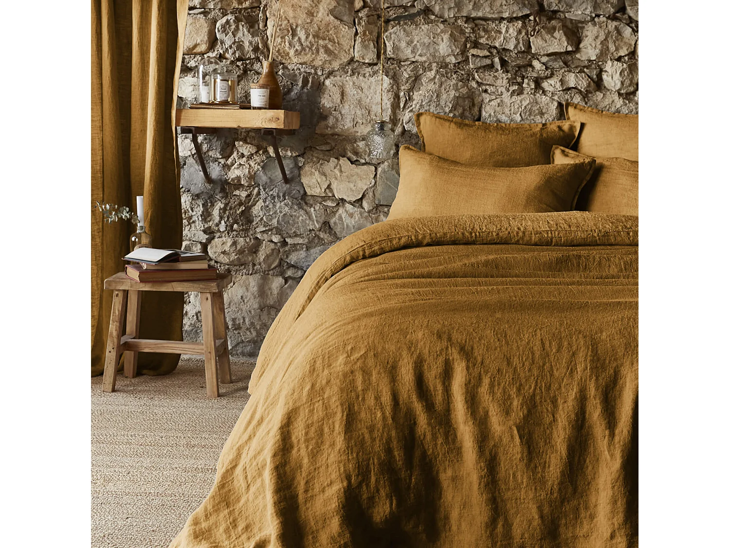 Housse de couette lin lavé marron 260x240