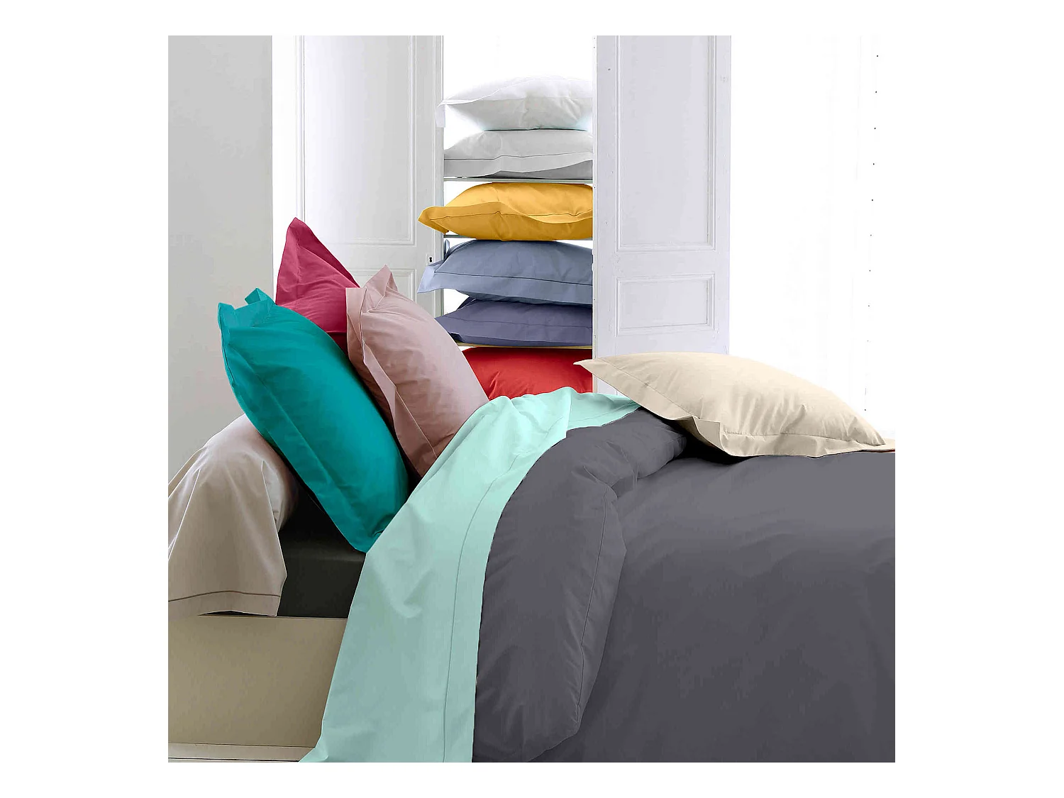 Housse de couette percale beige 200x200 cm - Tradilinge