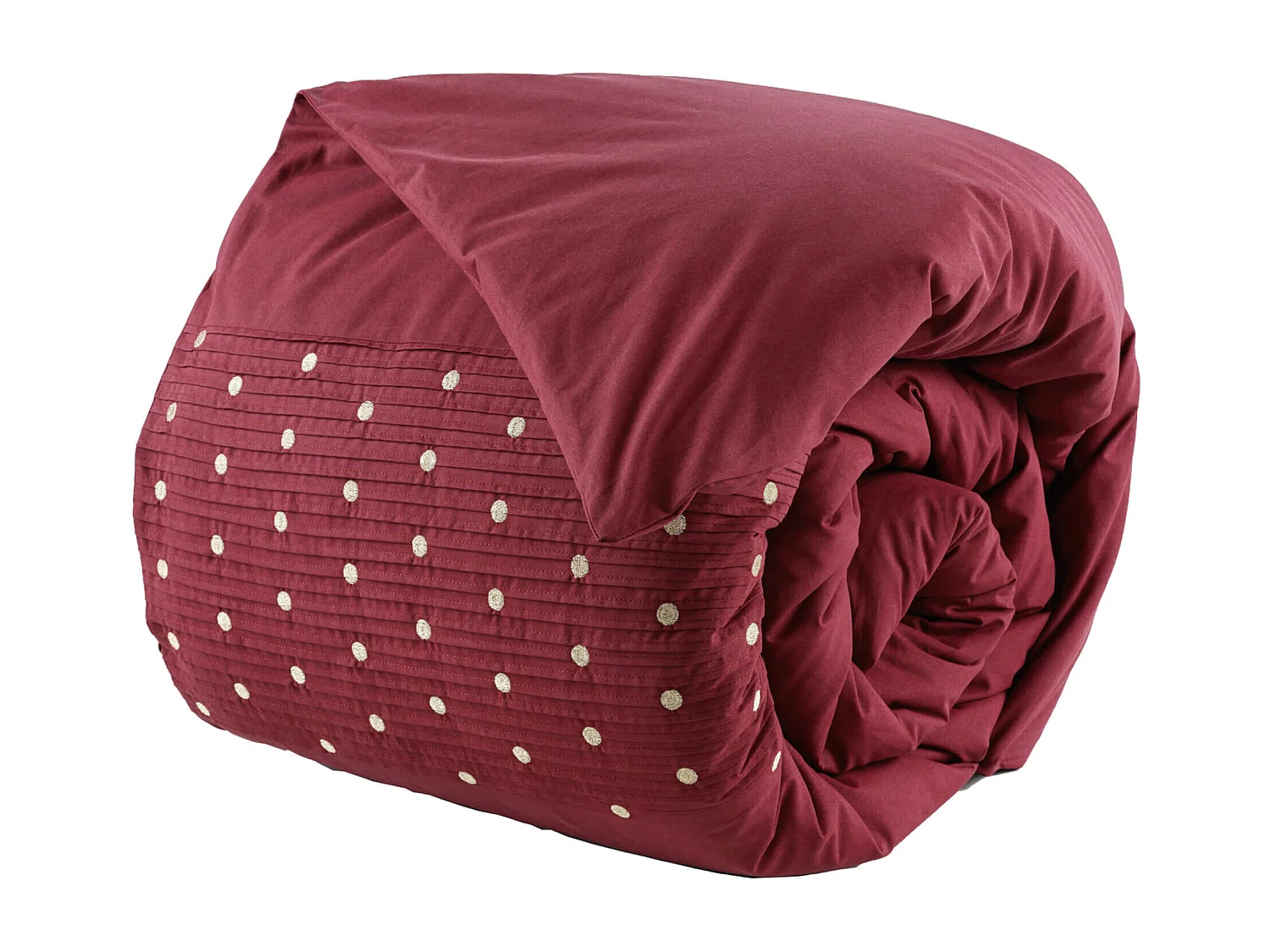 Housse de couette brodée plis religieuses bordeaux 260x240 cm