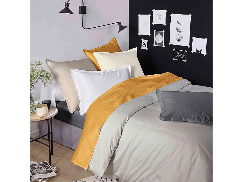 Housse de couette satin de coton gris 140x200 cm - Tradilinge