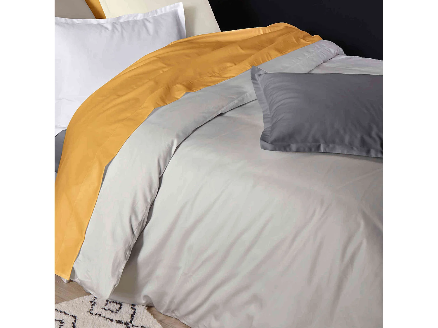 Housse de couette satin de coton gris 140x200 cm - Tradilinge