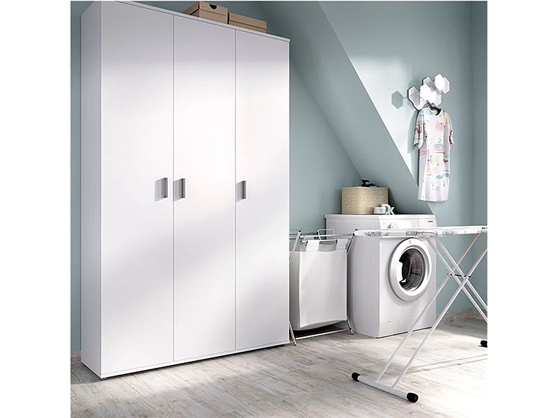 Armario auxiliar Fit 3 puertas con escobero blanco 190x116x35 cm