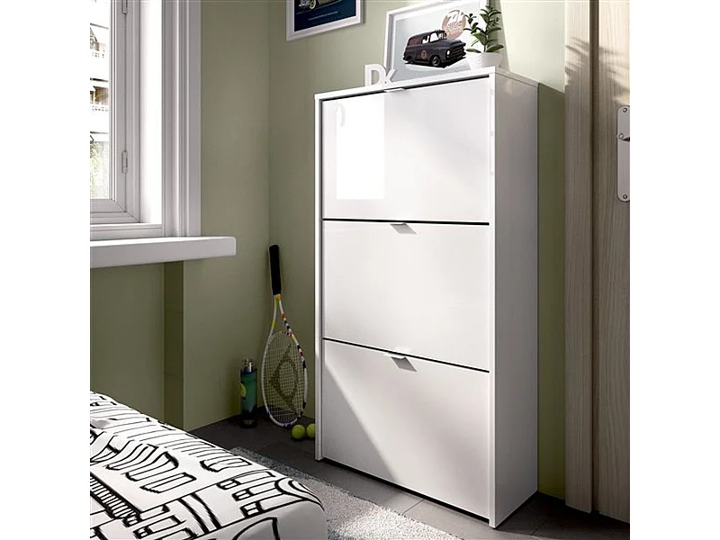 Zapatero Jazz con 3 puertas abatibles blanco brillo 113x61x25 cm
