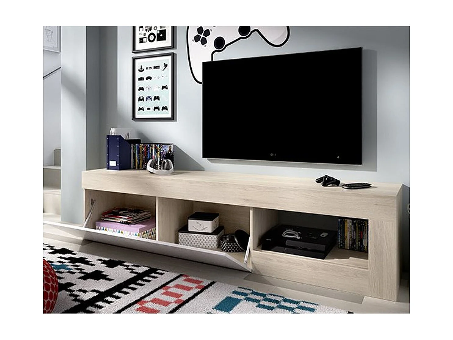 Bajo de TV Lebo blanco/natural 48x204x42 cm