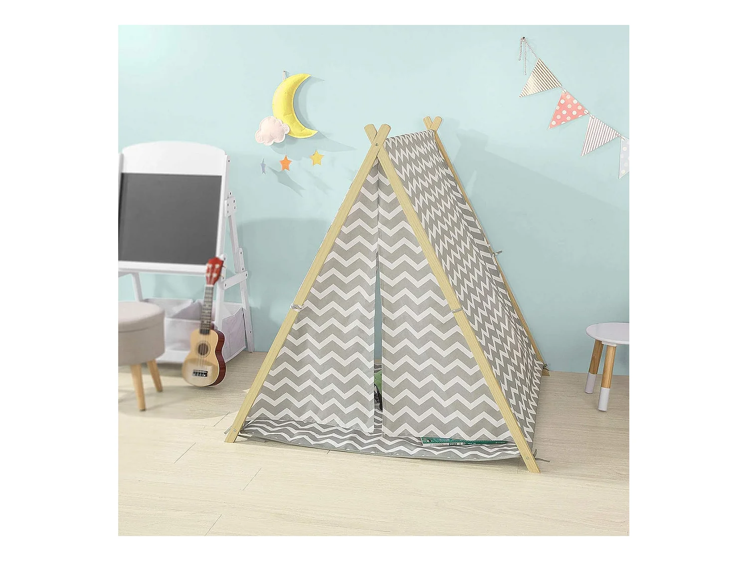SoBuy OSS02-HG Speeltent Tipi Tent voor Kinderen Kindertent met 2 Deuren en een Raamspeelhuis lichtgrijs