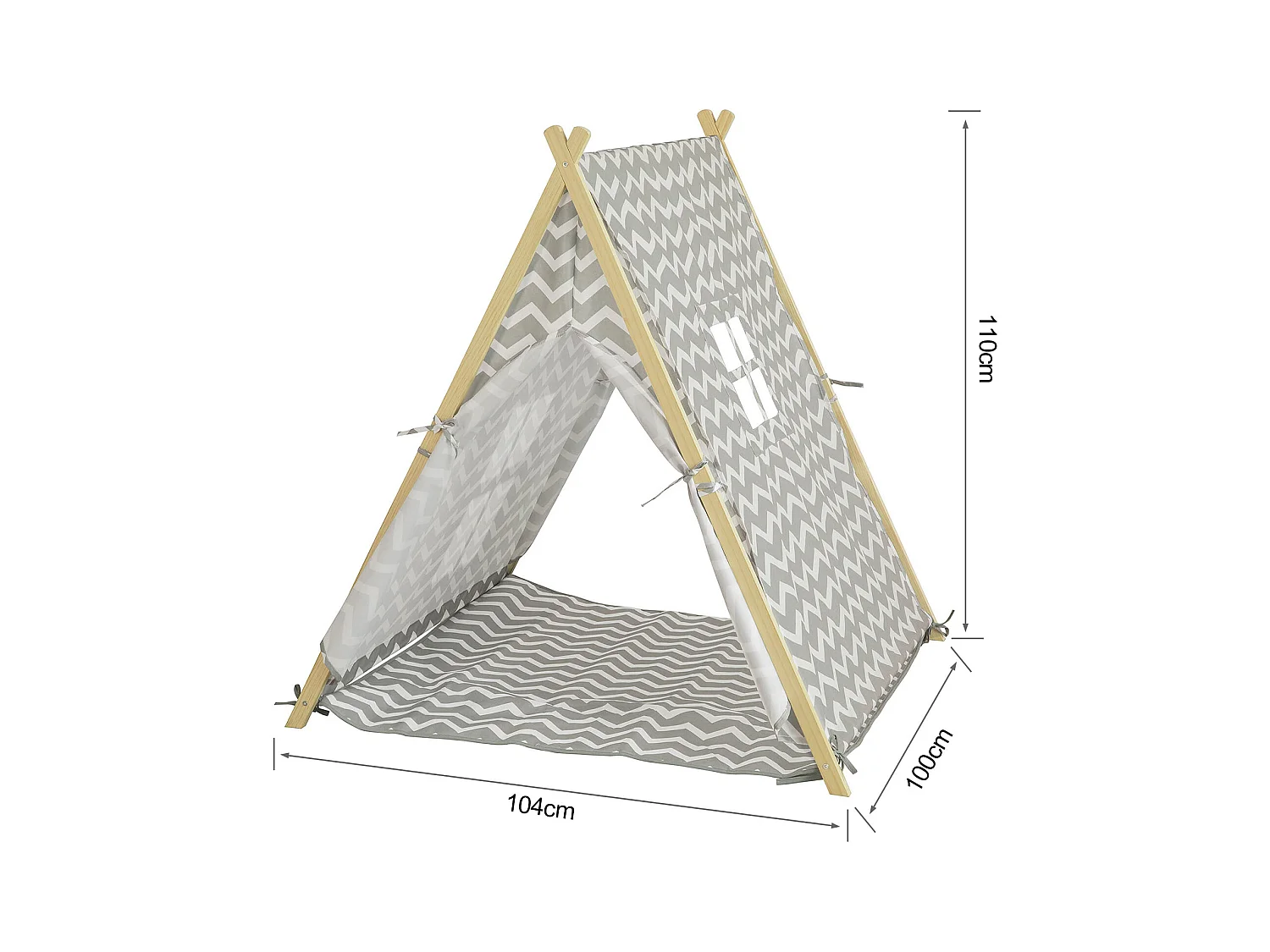 SoBuy OSS02-HG Speeltent Tipi Tent voor Kinderen Kindertent met 2 Deuren en een Raamspeelhuis lichtgrijs