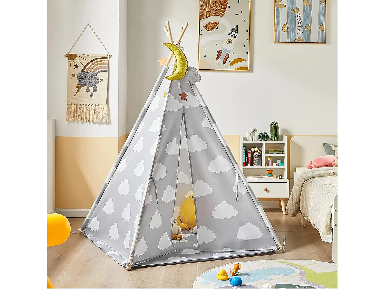 SoBuy OSS03-A01 Tipi Enfant Tente pour Enfant avec Tapis De Sol Indian Teepee Tente de Jeu pour Enfants avec Tapis