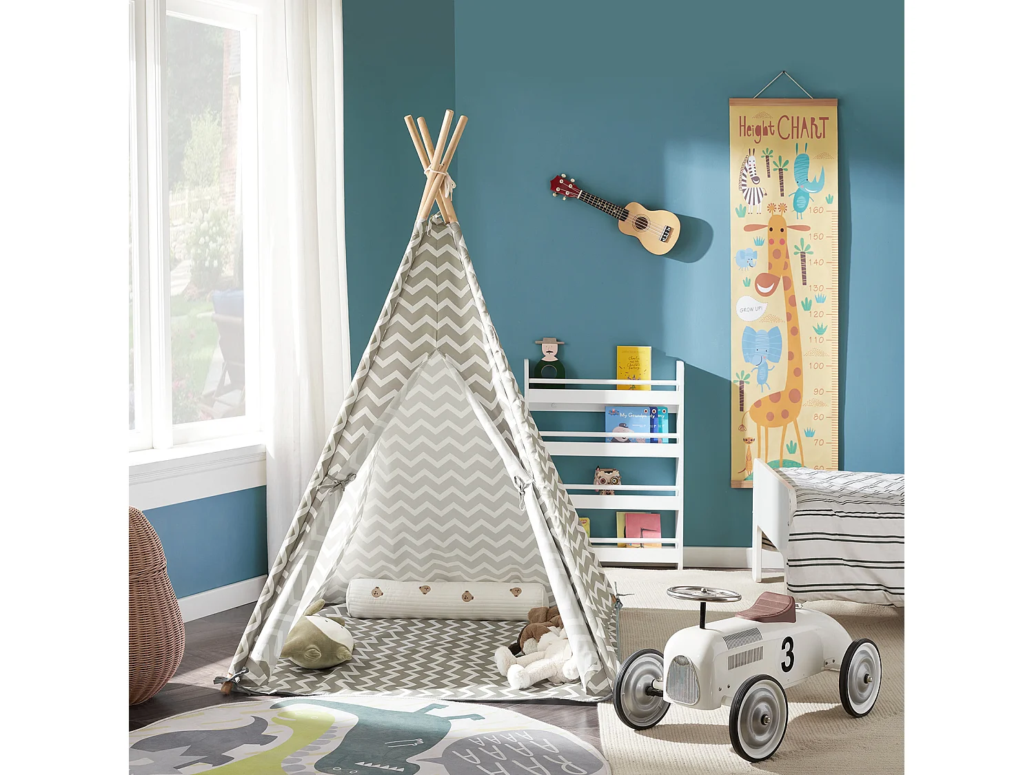 SoBuy Tenda Indiani Bambini Casa per Bambini con 1 portella e 1 Finestra Righe bianco sporco OSS03,IT