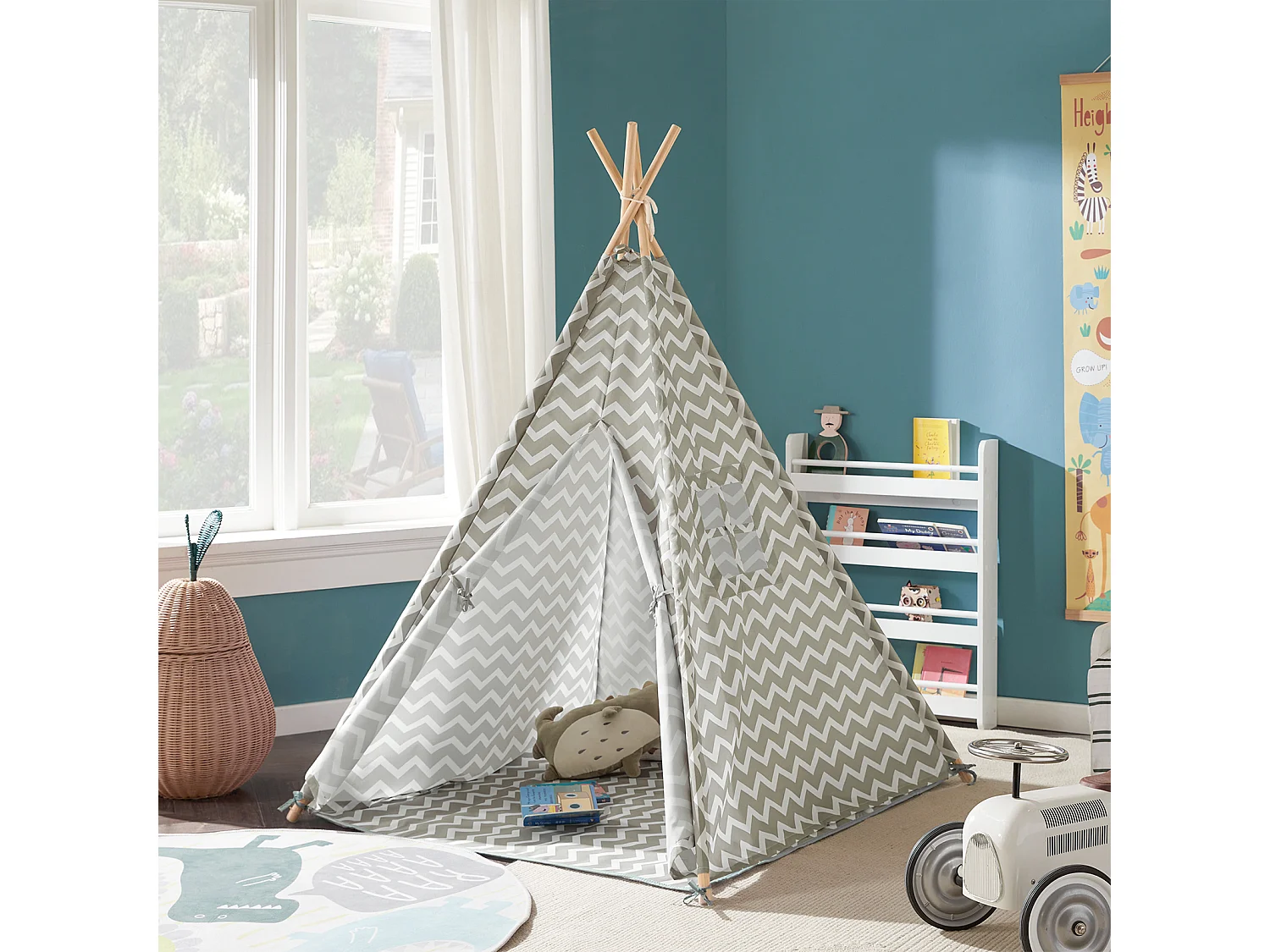 SoBuy Tenda Indiani Bambini Casa per Bambini con 1 portella e 1 Finestra Righe bianco sporco OSS03,IT