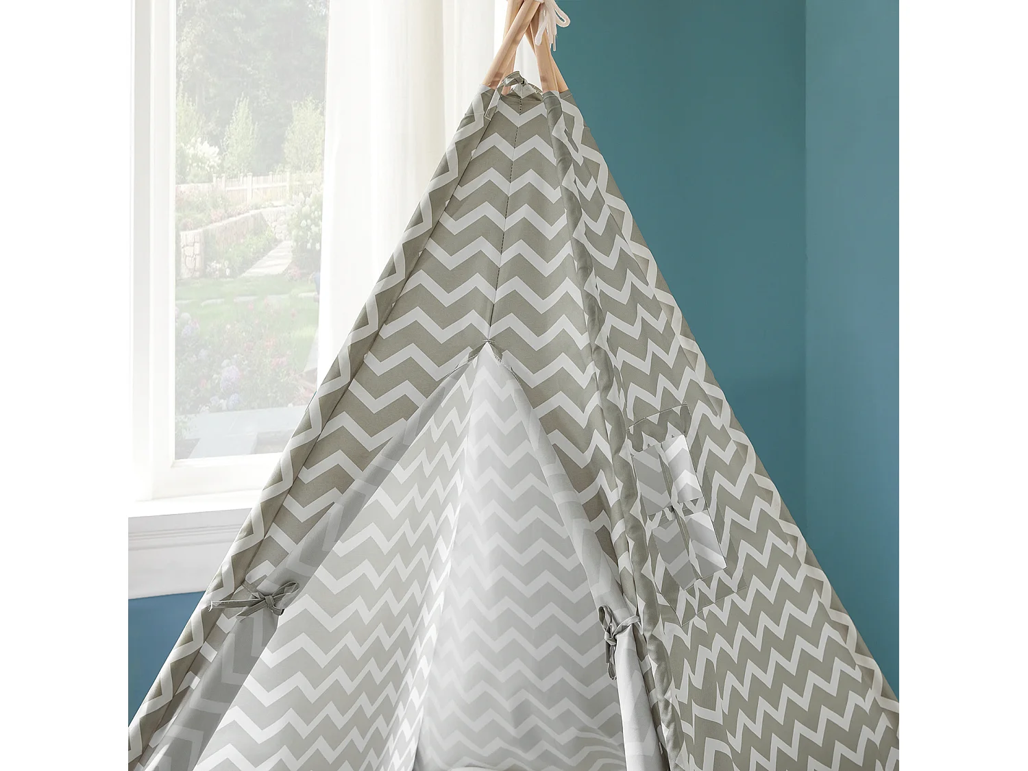 SoBuy Tenda Indiani Bambini Casa per Bambini con 1 portella e 1 Finestra Righe bianco sporco OSS03,IT
