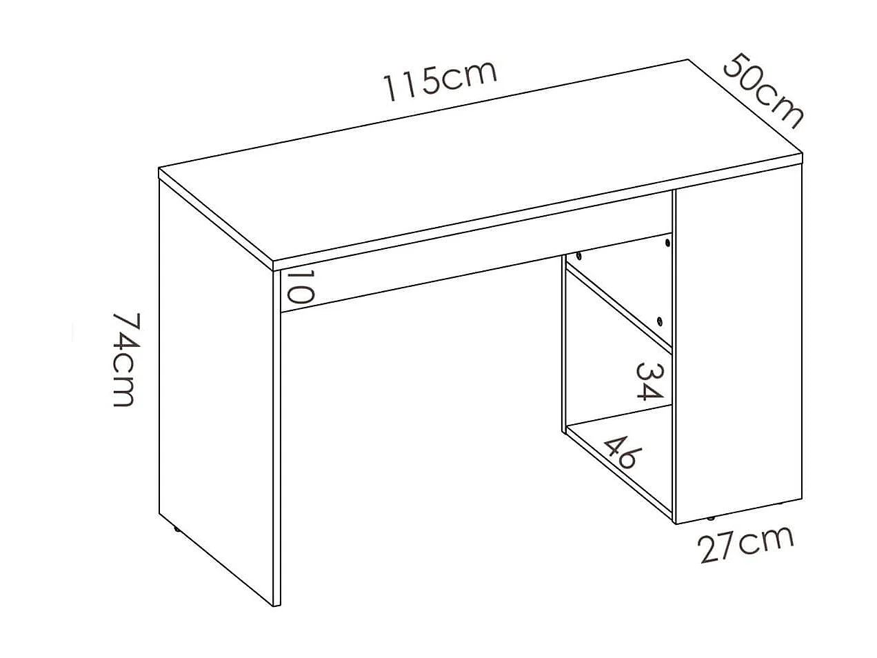 Escritorio Teo 2 compartimentos y cajón grafito/blanco 74,5x115x50 cm