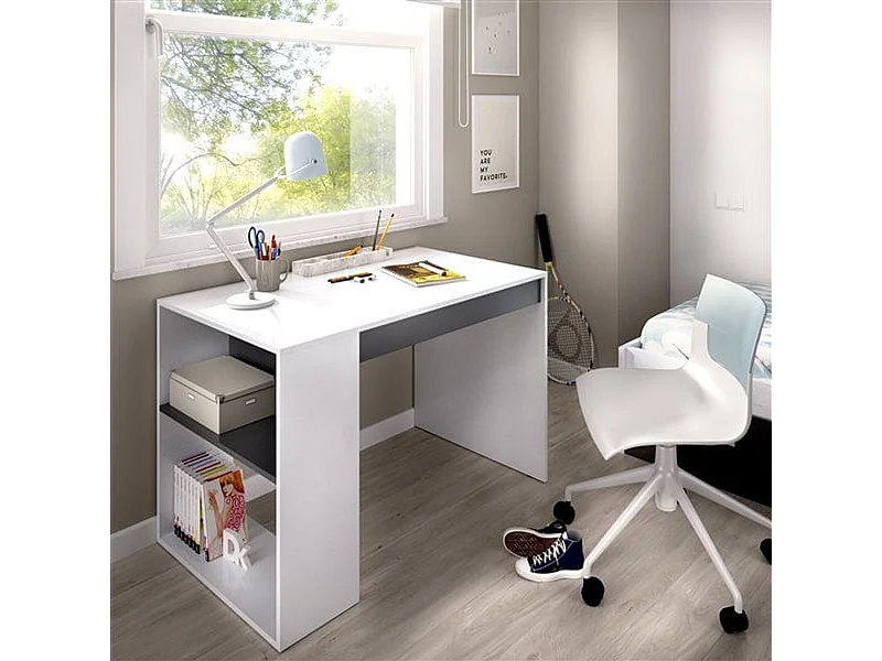 Escritorio Teo 2 compartimentos y cajón grafito/blanco 74,5x115x50 cm