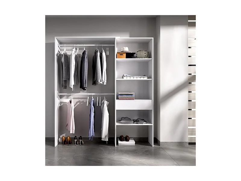 Armario vestidor Suit 2 barras con 4 compartimentos y 1 cajón blanco 187x110-160x40 cm