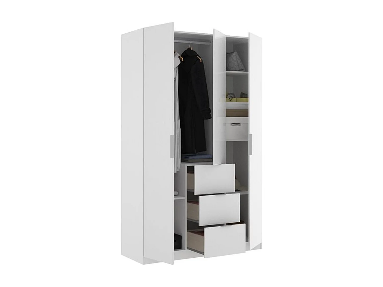 Armario Essen 3 puertas abatibles con 3 cajones blanco brillo 204x135x52 cm