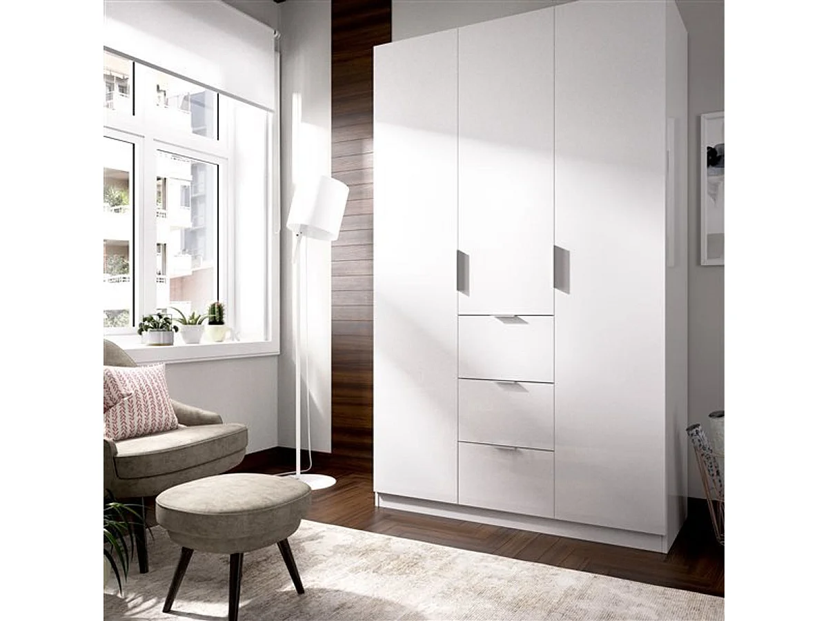 Armario Essen 3 puertas abatibles con 3 cajones blanco brillo 204x135x52 cm