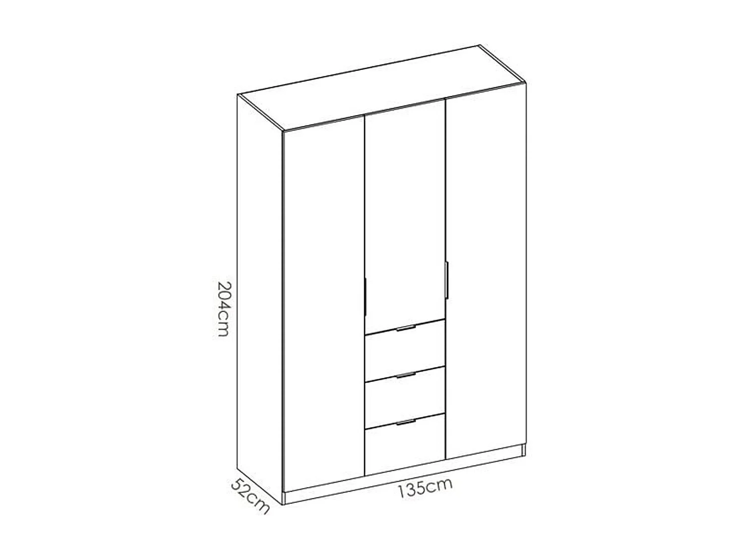 Armario Essen 3 puertas abatibles con 3 cajones blanco brillo 204x135x52 cm