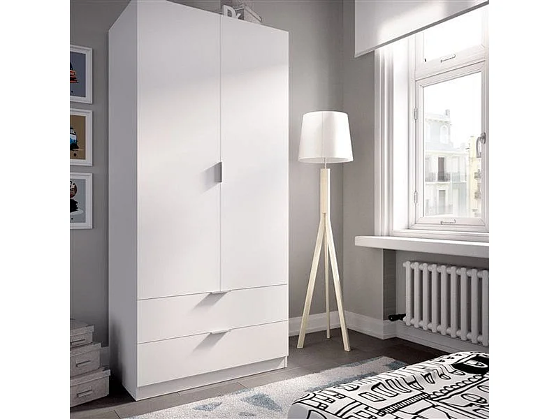 Armario Essen 2 puertas abatibles con 2 cajones blanco 184x81x52 cm