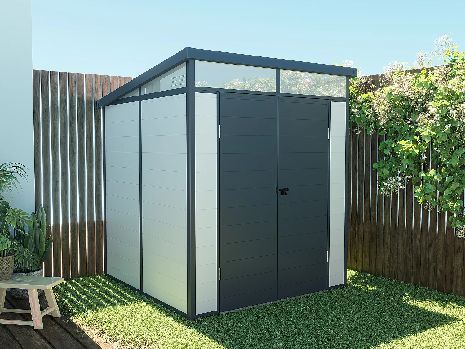 Abri de jardin en résine gris 3,65 m² avec plancher - MINARO