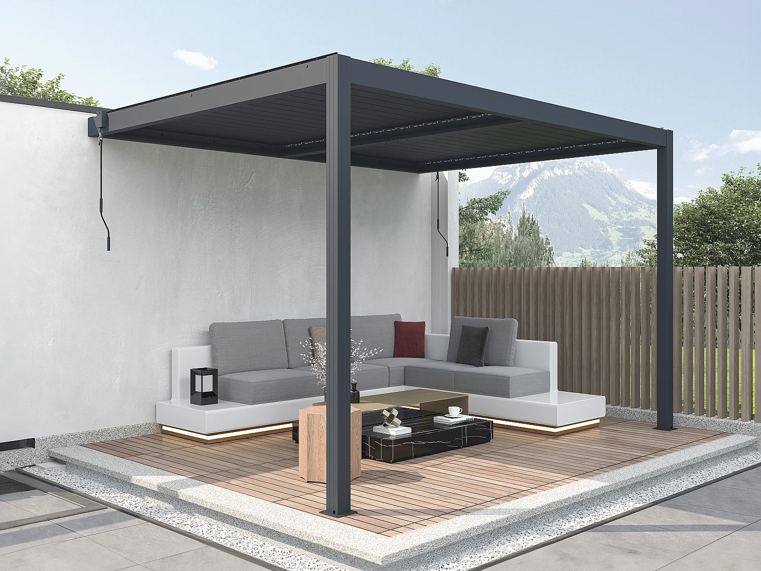 Pergola adossée bioclimatique en aluminium avec lames orientables 11,85 m² - MANDELLO