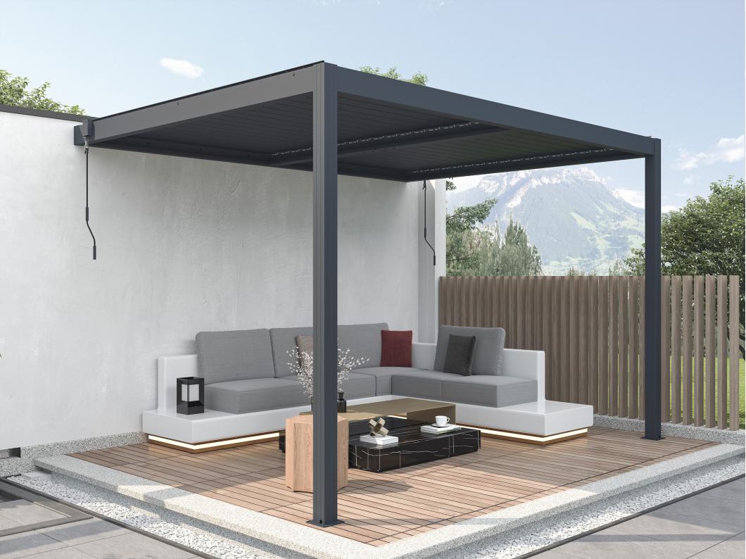 Pergola adossée bioclimatique en aluminium avec lames orientables 11,85 m² - MANDELLO