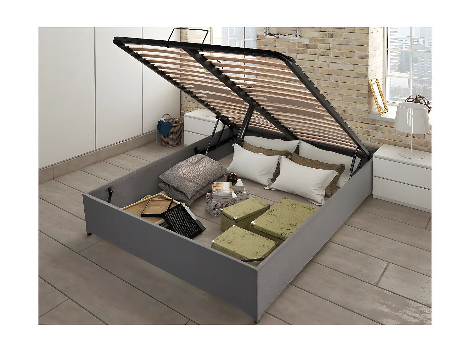 Opbergbed met opbergruimte 160x200cm - Oorsprong Frankrijk