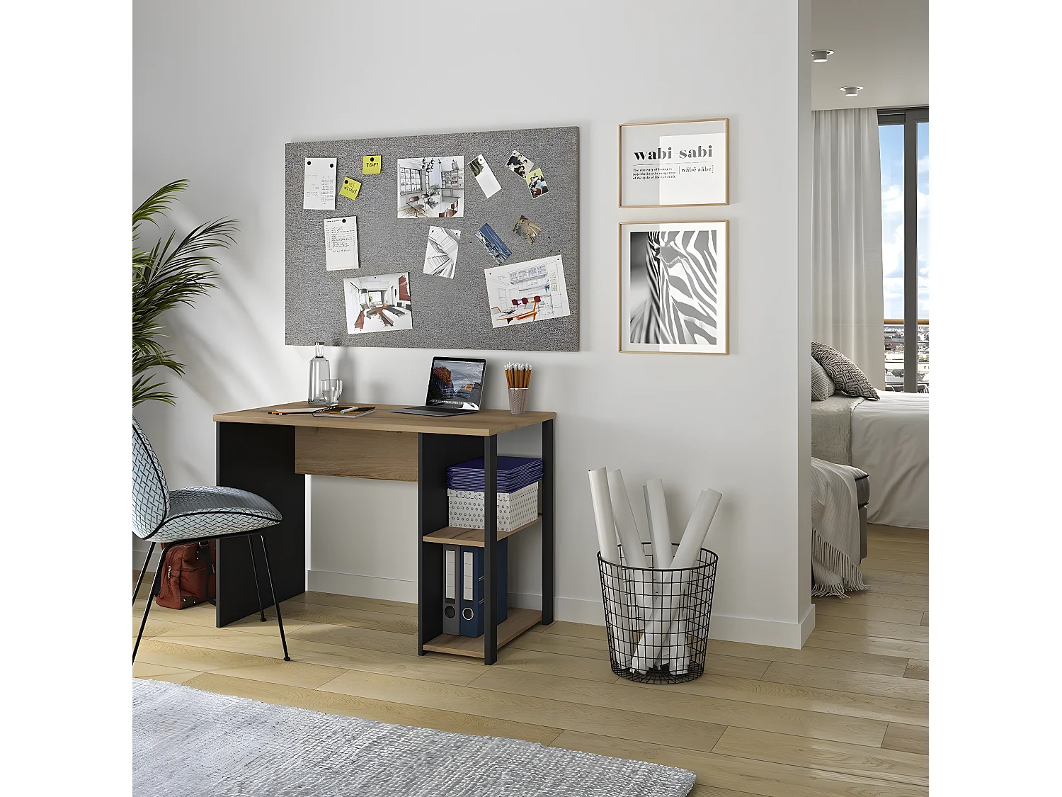 Bureau Industriel avec Étagères L107 cm - Soan