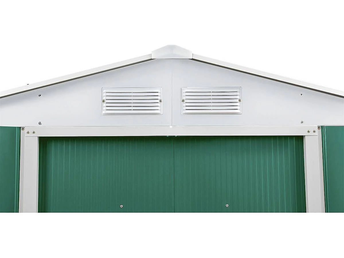 Abri de jardin métal "Rosas" 10.85 m² avec abri bûche - Vert