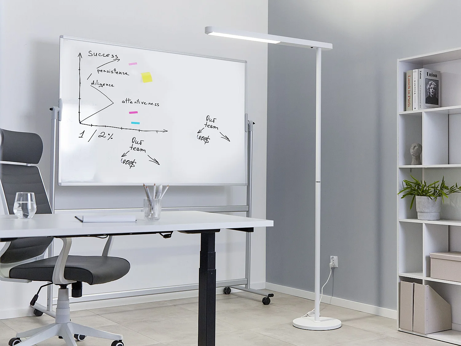 LED-Stehlampe Metall weiß 186cm eckig mit langem Kabel und Schalter Perseus