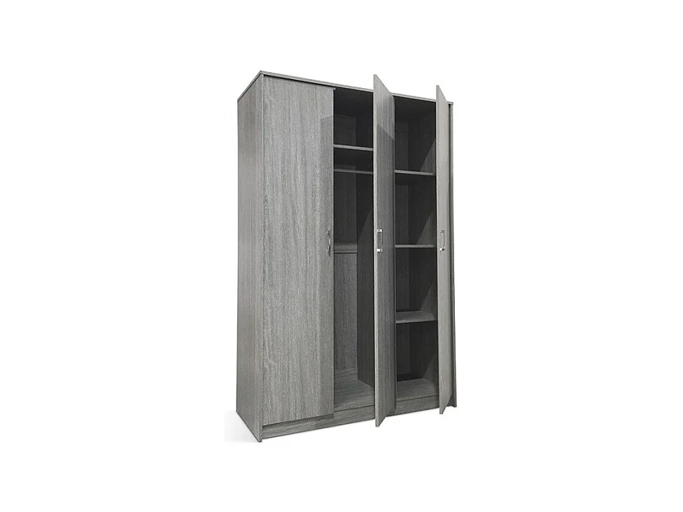 Armoire REY – 3 portes – 120×180 cm – Bois gris clair – Style scandinave